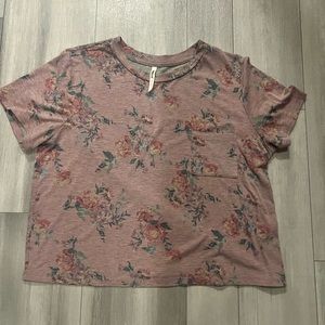 Purple floral long crop T-shirt